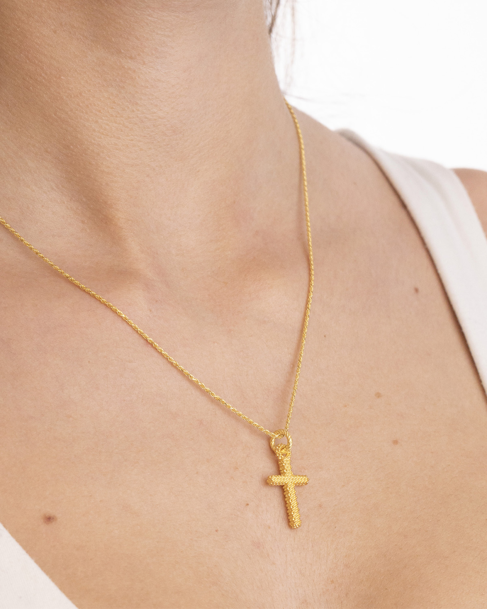 GOLD PLATED SMALL DOTTED CROSS PENDANT