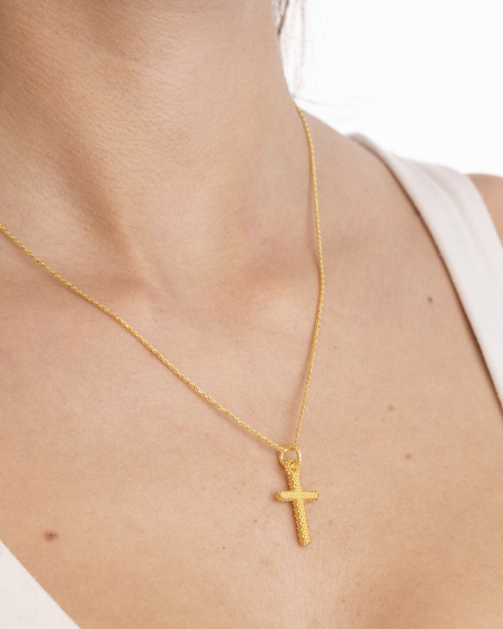 GOLD PLATED SMALL DOTTED CROSS PENDANT