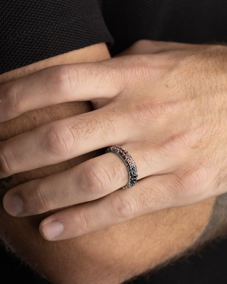 BAGUE ALLIANCE FLAMMES AC MILAN EN ARGENT AVEC BRILLANTS ROSSONERI