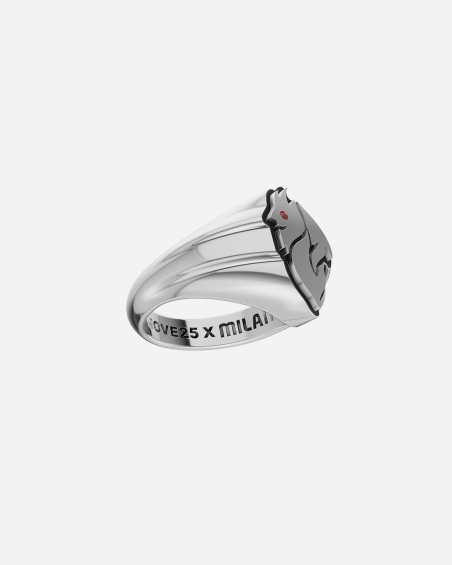 ANELLO CHEVALIER DIAVOLO AC MILAN IN ARGENTO CON BRILLANTE ROSSO