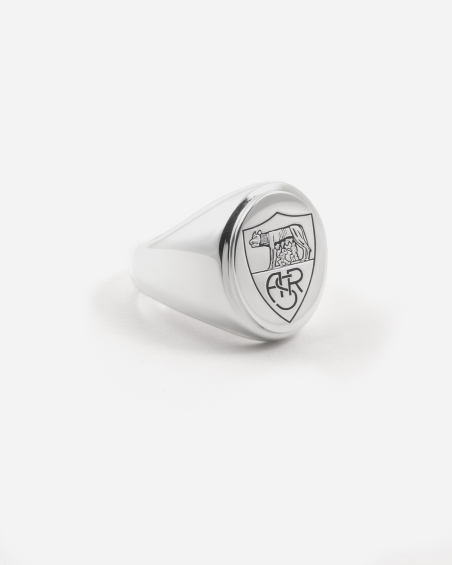 ANILLO CHEVALIER OVAL CON LOGO AS ROMA HERITAGE DE PLATA