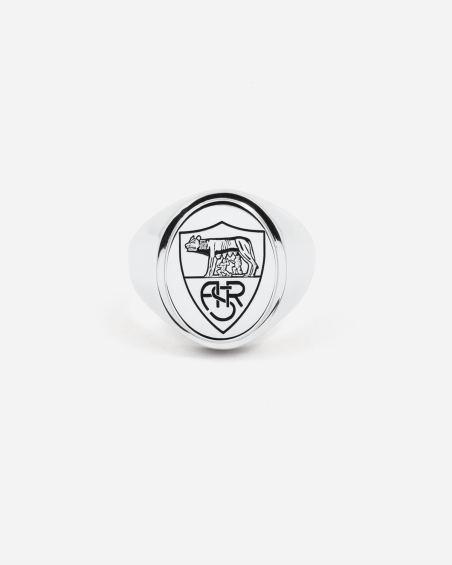ANILLO CHEVALIER OVAL CON LOGO AS ROMA HERITAGE DE PLATA