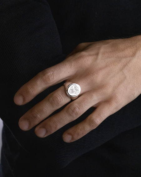 ANELLO CHEVALIER OVALE CON LOGO AS ROMA HERITAGE IN ARGENTO