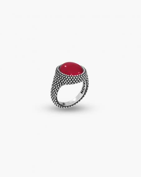 MYNOVE25 DOTTED OVAL SIGNET RING WITH STONE NOVE25