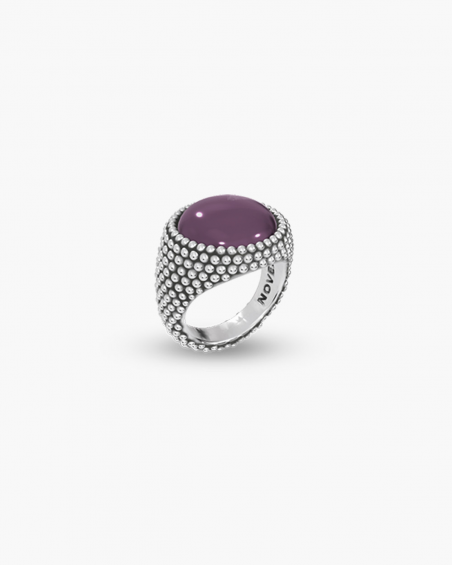 MYNOVE25 DOTTED ROUND SIGNET RING WITH STONE NOVE25