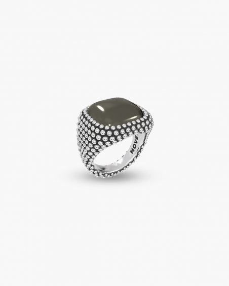 MYNOVE25 DOTTED SQUARE SIGNET RING WITH STONE NOVE25