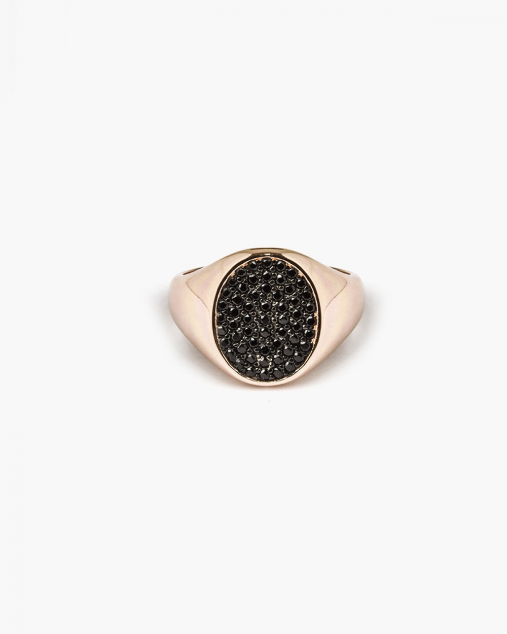 PINK GOLD BLACK CUBIC ZIRCONIA OVAL SIGNET RING