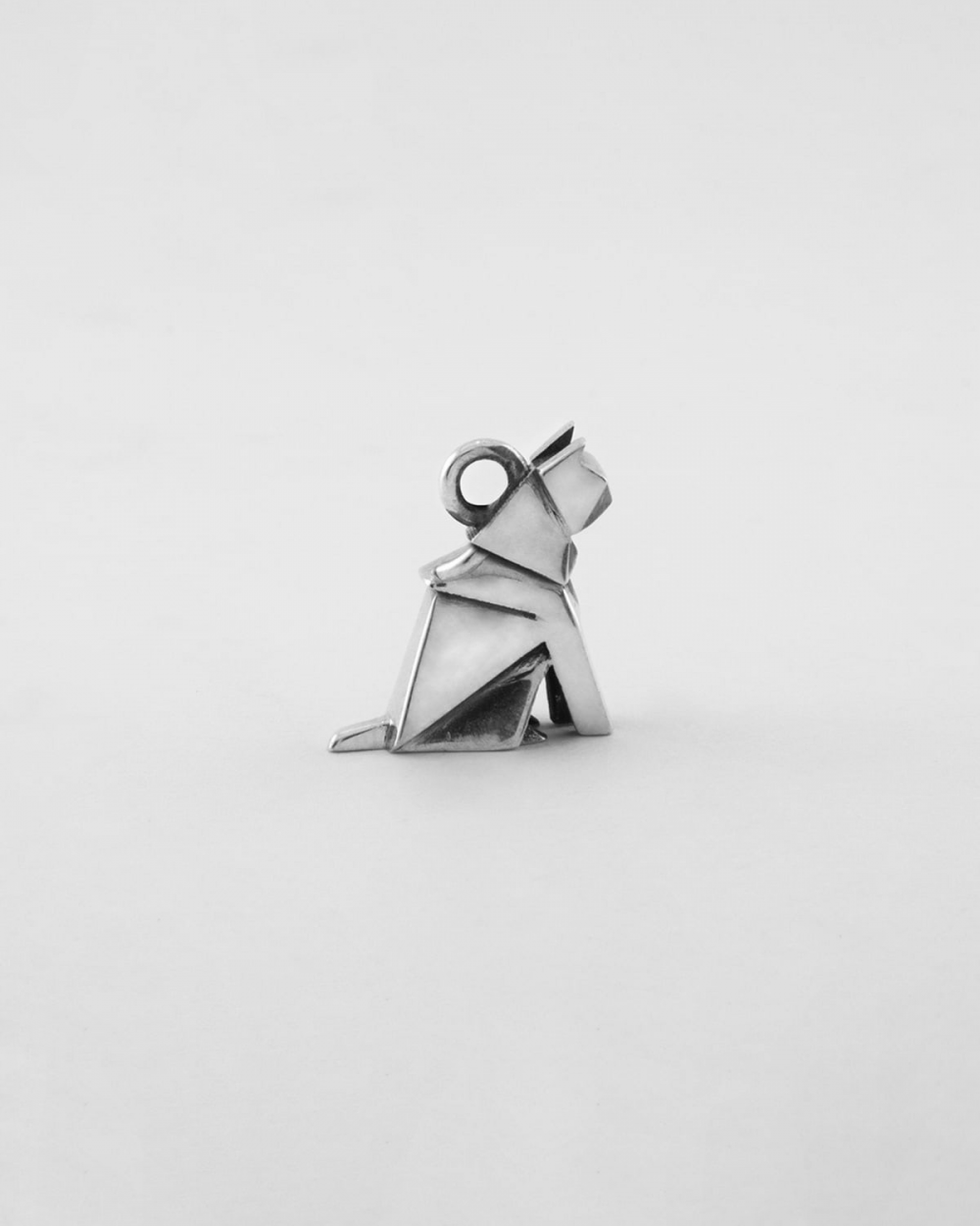 ORIGAMI CAT "PATIENCE" CHARM / POLISHED RHODIUM PLATED