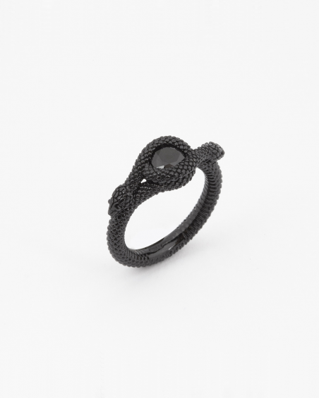 ANILLO SERPIENTE SOLITARIO ZIRCONIA CÚBICA NEGRA