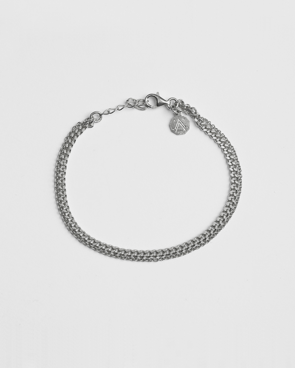 SILVER TWO LAYERS CURB & CABLE CHAIN BRACELET