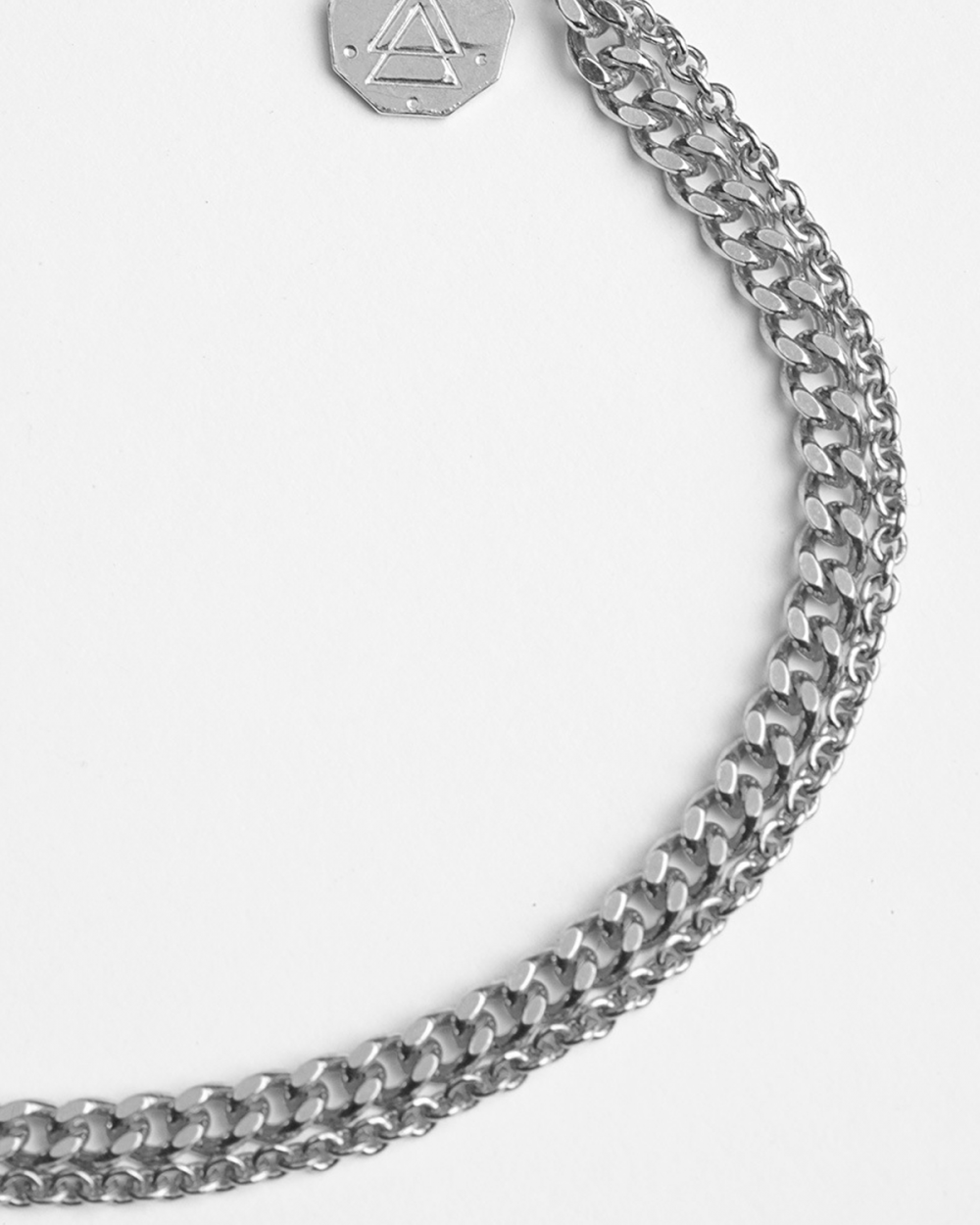 SILVER TWO LAYERS CURB & CABLE CHAIN BRACELET