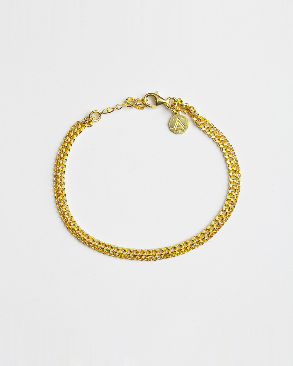 YELLOW GOLD TWO LAYERS CURB & CABLE CHAIN BRACELET