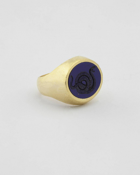 YELLOW GOLD ANTICA ROMA LAPIS SIGNET RING