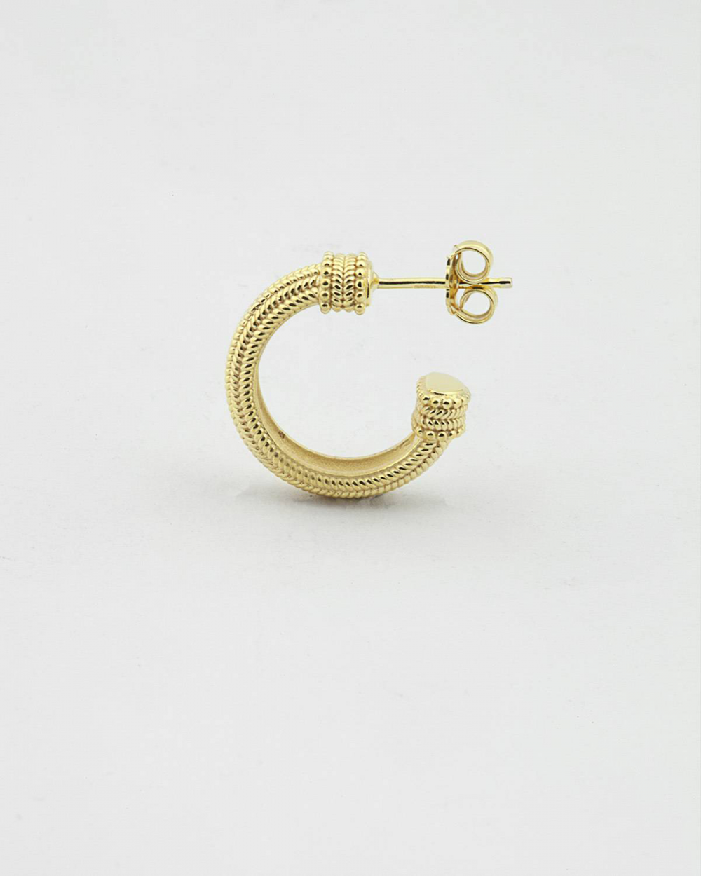 YELLOW GOLD MAGNA GRECIA ROUND CIRCLE HOOP SINGLE EARRING