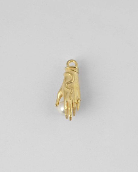 YELLOW GOLD HAND WITH PEARL PENDANT