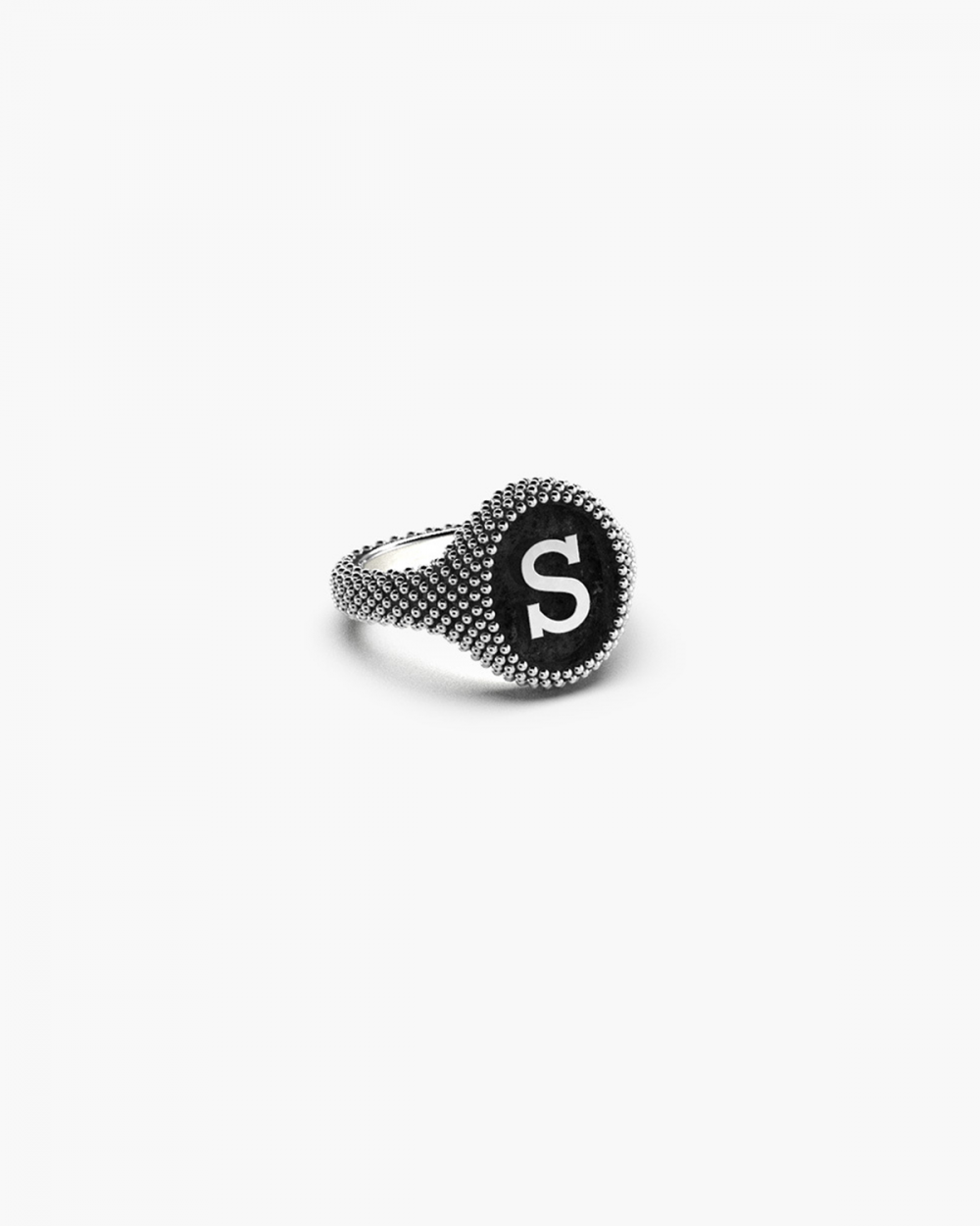 DOTTED OVAL LETTER SIGNET RING