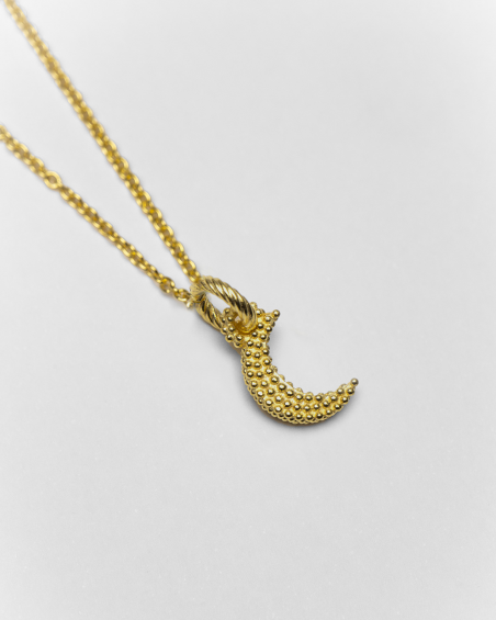 DOTTED MOON CHARM PENDANT / POLISHED YELLOW GOLD