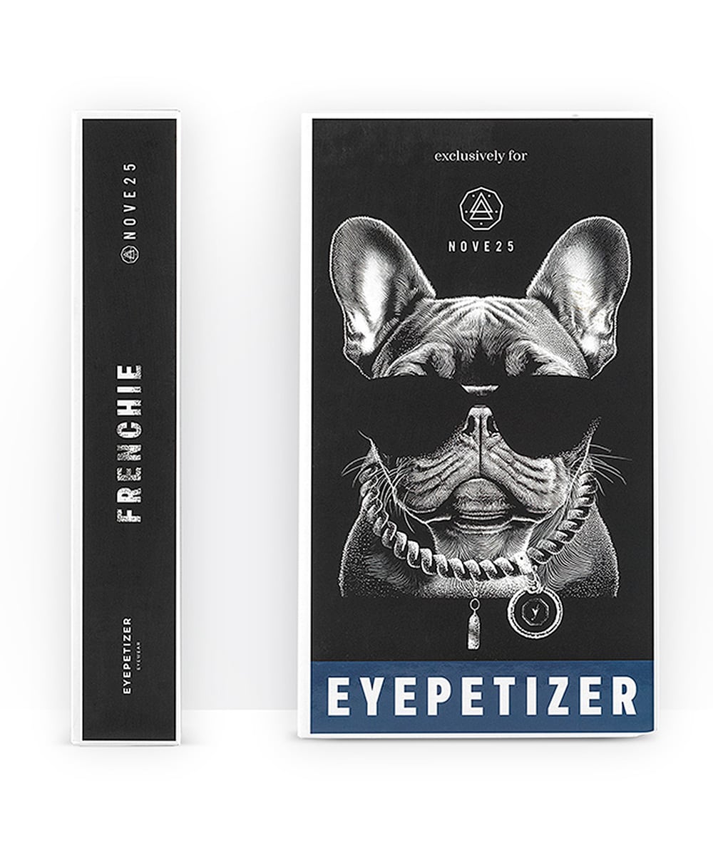 Eyepetizer X Nove25 | Una collaborazione esclusiva tanto quanto il prodotto nato, realizzato in serie limitata. Il volto di un French Bulldog realizzato in argento, incastonato su una montatura in acetato bold.